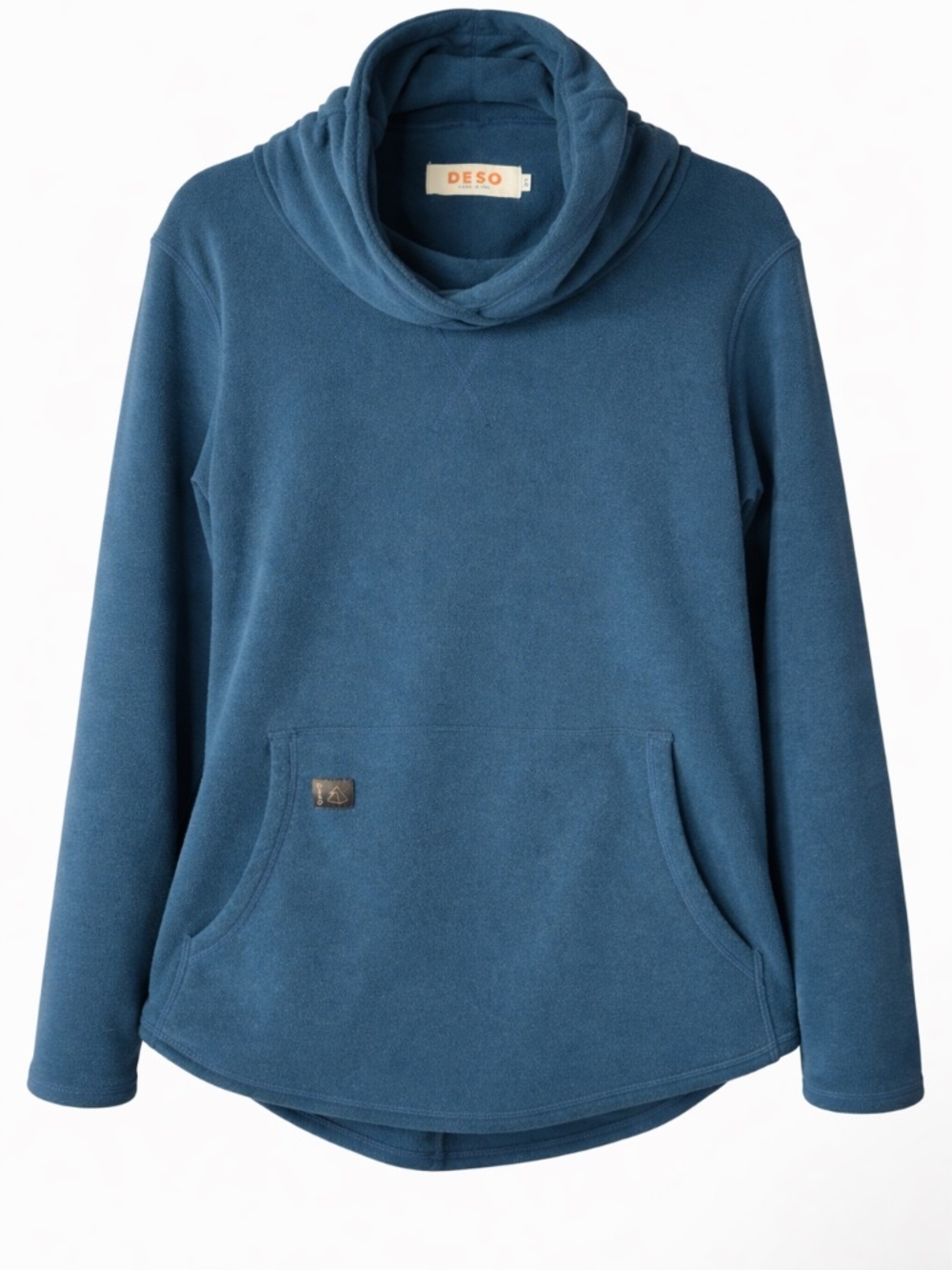 Deso Fleece Cowl Neck Pullover Tunic Sweatshirt Blue Kangaroo Pocket Womens L